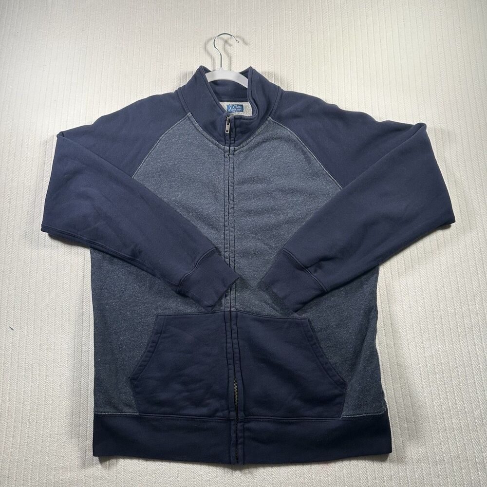 J.Crew Sweatshirt Mens Large Navy Blue Vintage Fleece Full Zip Mock Neck Pockets
